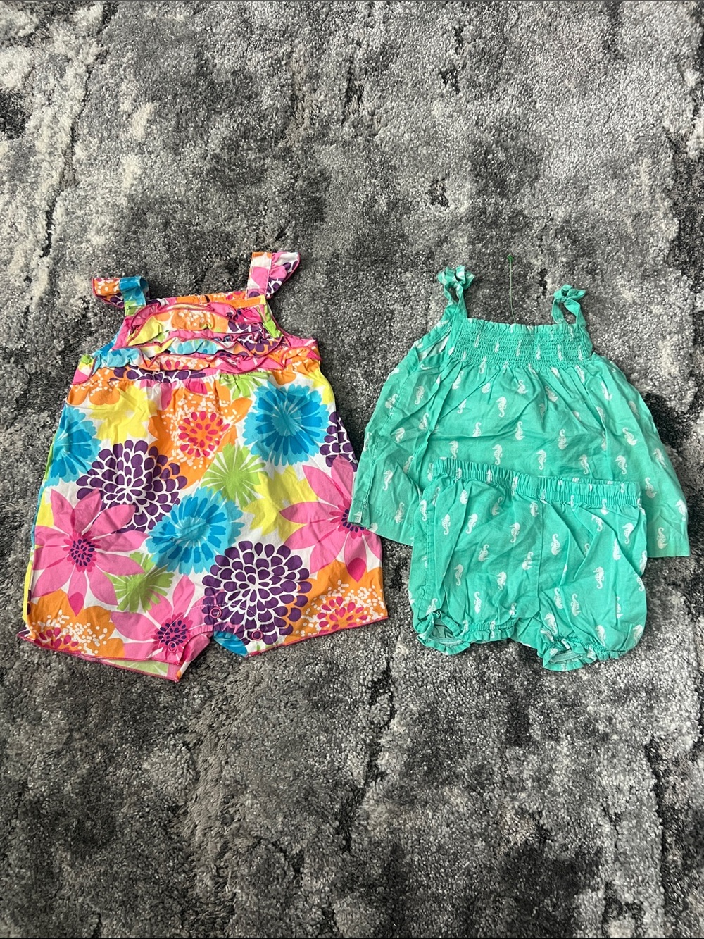 Carter's Girls Floral Multicolor & Teal Seahorse 2-Pack One-Piece Bodysuits